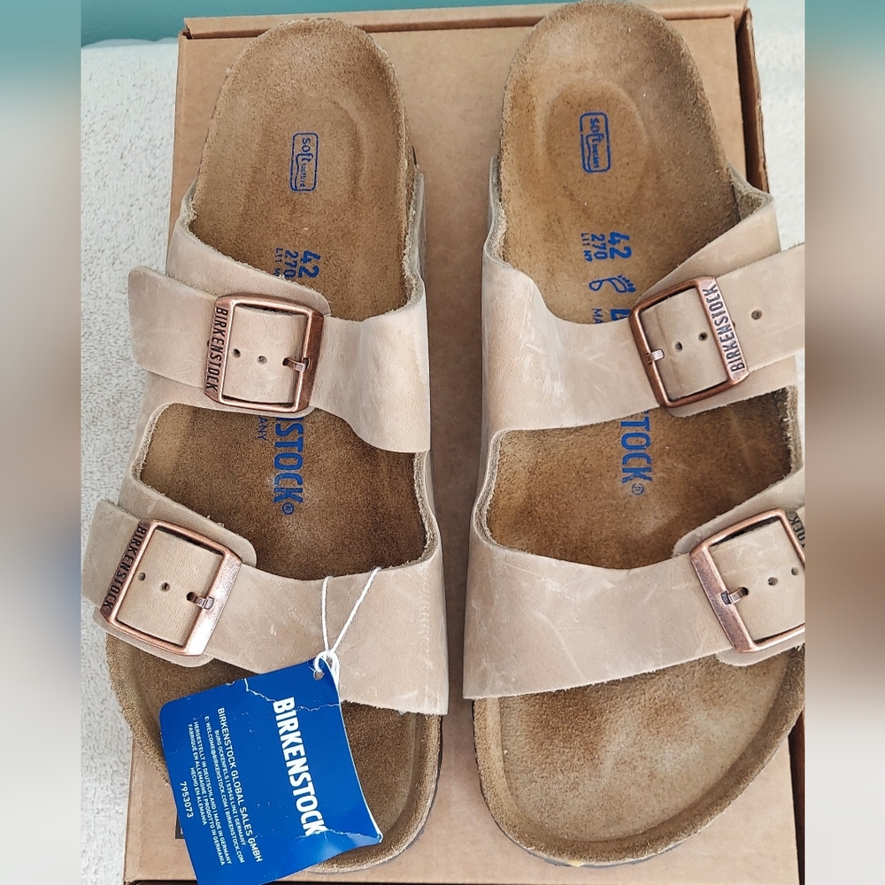Birkenstock Arizona Tobacco Brown Leather Unisex Sandals Women's 11R/Mens 9R NWT - Picture 5 of 16